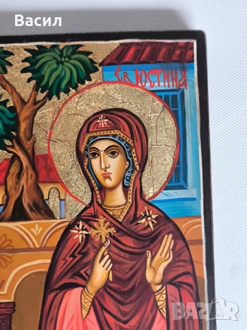 Икона Свети свещеномъченик Киприан и света мъченица Юстина, снимка 3 - Икони - 51843227