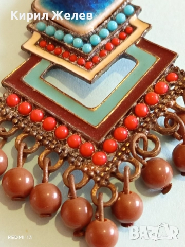 Изящна Тибетска висулка с емайл тюркоаз и корал мъниста АРТ БИЖУ 52214, снимка 3 - Други - 52547634