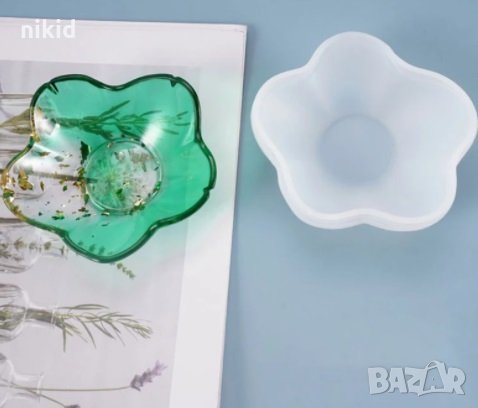 Широко цвете купичка свещник свещ силиконов молд форма шоколад гипс смола декор, снимка 4 - Форми - 32882147