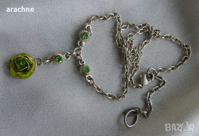 Американско сребърно колие с ураново стъкло на Fenton art glass, снимка 3 - Колиета, медальони, синджири - 40225381