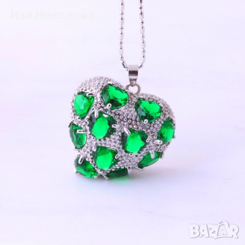 Комплект обици и колие със смарагд / емералд, снимка 4 - Бижутерийни комплекти - 40038771