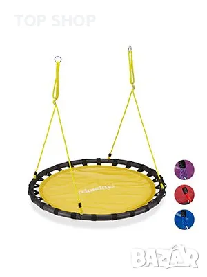 Relaxdays кръгла висяща люлка за деца тип гнездо диск Ø: 120 см, за до 100 кг, снимка 2 - Фигурки - 49092997