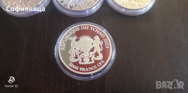 Сребро 1 OZ 2023 Бик и мечка 5000 франка ЧАД унция, снимка 3 - Нумизматика и бонистика - 45603952