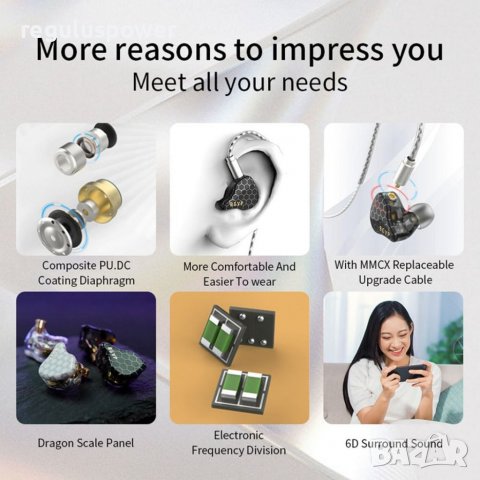 Кабелни IEM слушалки, Hi-res, BGVP Scale, двойни драйвери, MMCX конектор - 3.5 жак с микрофон , снимка 12 - Слушалки и портативни колонки - 39387507