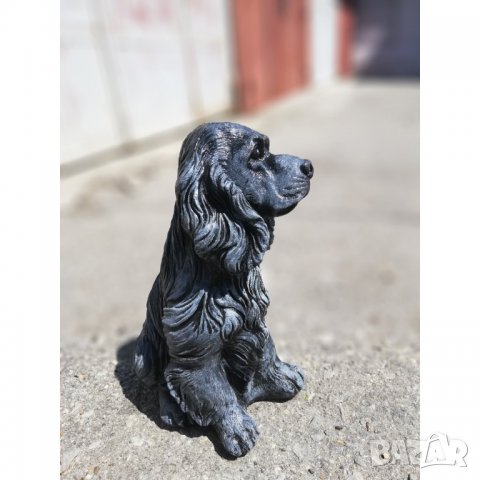 Фигура - статуя от бетон на куче Кокер Шпаньол - патирана в черен и бял цвят, снимка 8 - Градински мебели, декорация  - 32447390