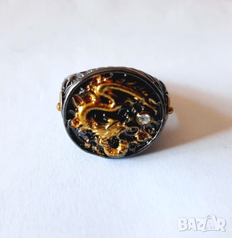 Мъжки черен пръстен с дракон и топаз, снимка 8 - Пръстени - 36674283