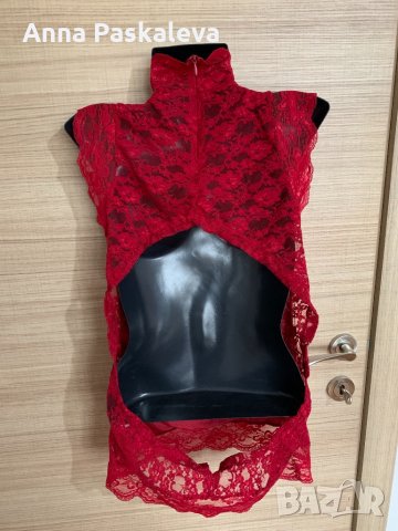 Червен потник с дантела и гол гръб, снимка 2 - Потници - 32452948