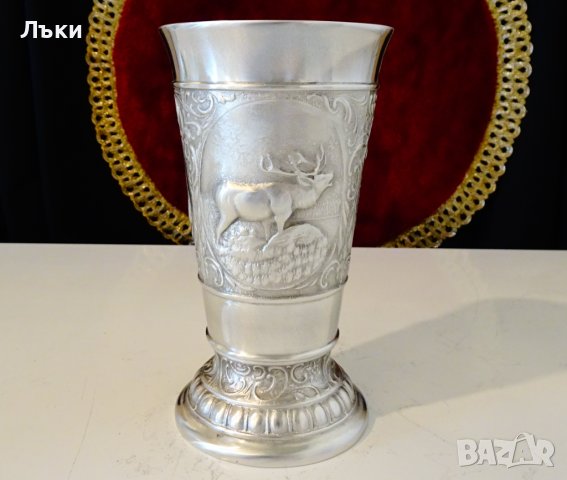 Ловен бокал,халба,чаша от калай с Елен,Сърна,Ловец. , снимка 8 - Антикварни и старинни предмети - 44110533