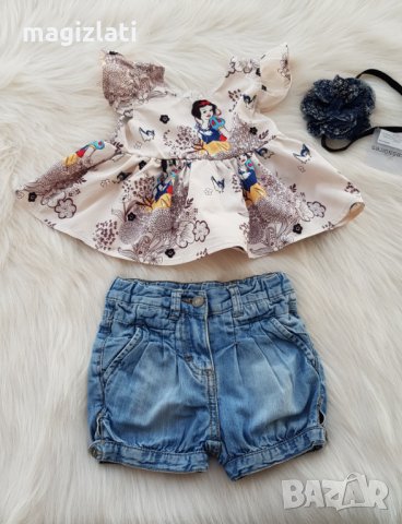 Къси дънкови панталони и туника 3-6 месеца, снимка 9 - Бебешки дънки - 32612836
