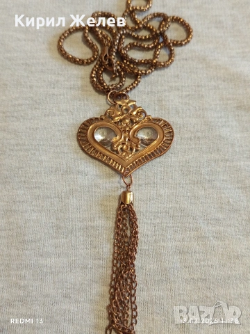 Винтидж колие ажурно метално сърце с инкрустирани кристали красива орнаментика 51237, снимка 7 - Колиета, медальони, синджири - 53463881