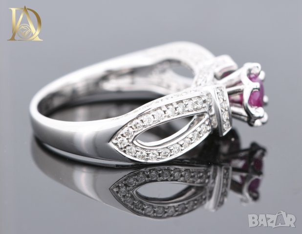 Нов Златен Пръстен с Естествен Рубин и 0.74кт Естествени Диаманти, снимка 6 - Пръстени - 44068723