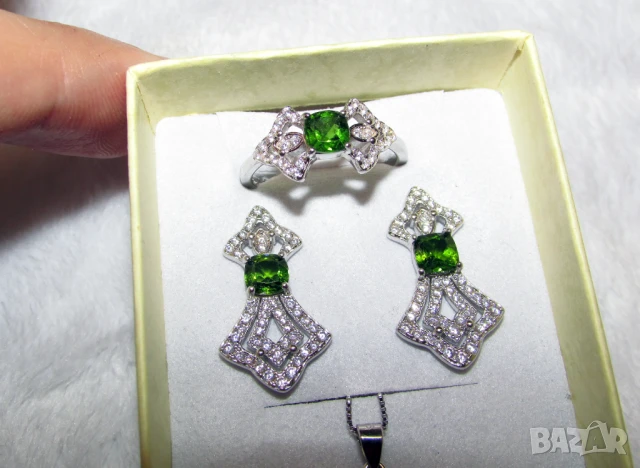 Комплект с хром диопсид , снимка 4 - Бижутерийни комплекти - 51331564