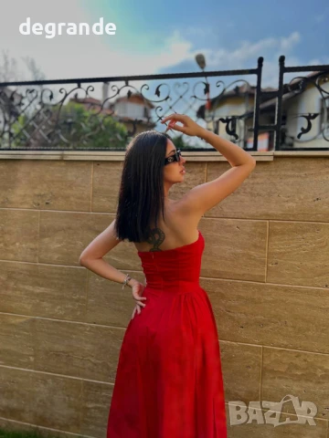 Червена дълга рокля с прекрасно бюстие, снимка 3 - Рокли - 50870588