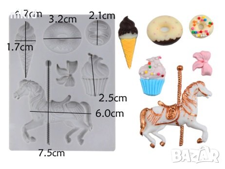Кон за Карусел въртележка панделка сладолед кексче поничка десерти силиконов молд форма фондан торта