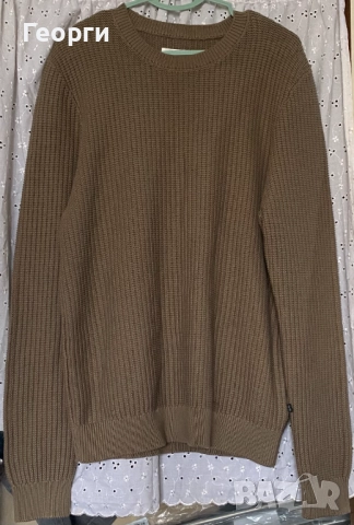 Унисекс пуловери от рипсено плетиво в цвят каки с кръгло деколте, снимка 2 - Пуловери - 52288510