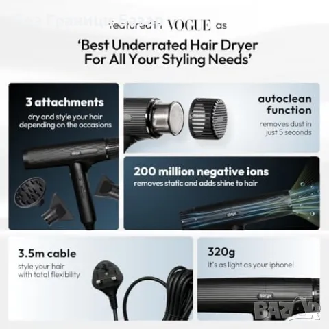 Нов Ултра бърз Професионален  сешоар Stryv с дифузер и йони за здрава коса, снимка 4 - Сешоари - 47634491