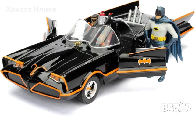 Батмобил Метална кола автомобил Batman Batmobile 1:24 Jada с фигура Батман Класически модел 1966год, снимка 3 - Коли, камиони, мотори, писти - 48795603