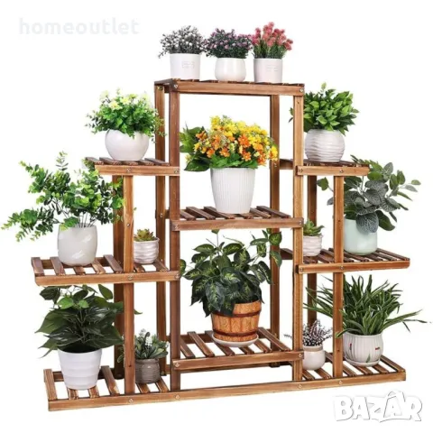 ПРОМОЦИЯ Цветарник от естествена борова дървесина на 9 нива UNHO ZJJ369, снимка 1