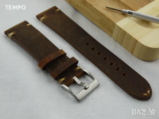 КОЖЕНА КАИШКА СВ. КАФЯВА- 20мм + ПОДАРЪК, снимка 2 - Каишки за часовници - 48207367