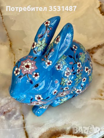 Деко фигура - Порцеланов заек на цветя (син), снимка 4 - Декорация за дома - 39370408