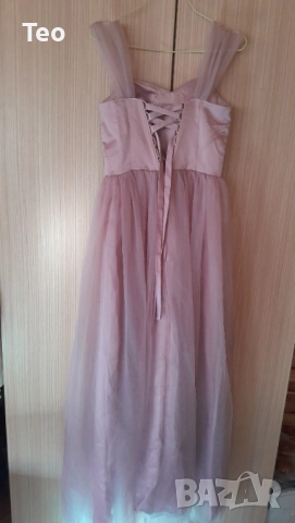 Официална дълга рокля, светло розово, тюл, снимка 3 - Рокли - 52931136