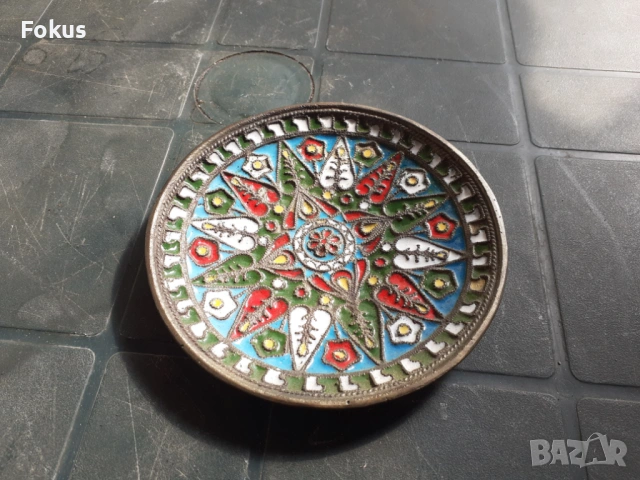 Чиния - бронзова чинийка с клетъчен емайл, снимка 2 - Антикварни и старинни предмети - 53281473