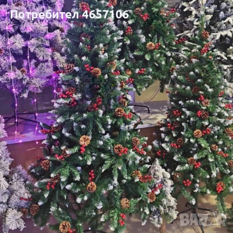Изкуствена елха Luxury Diamond с червен глог и шишарки, снимка 3 - Други - 52494069