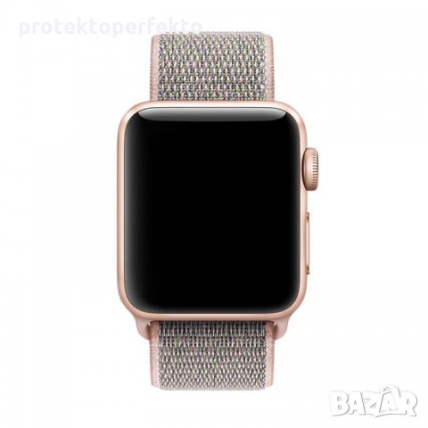 Текстилна каишка band за Apple Watch 7, 6, 5, 4, 3 - велкро pink sand цвят, снимка 2 - Смарт часовници - 32322444