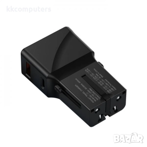 Мини Зарядно/Адаптер 220V / Yesido MC17 / USB QC 3.0 , PD 20W / UK,EU,US,AUS Plugs / Черен / Баркод , снимка 3 - Оригинални зарядни - 52172707