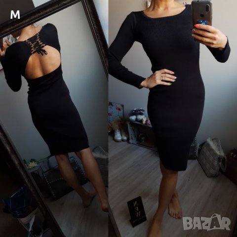 Нова колекция сива рипс рокля с гол гръб с връзки на намаление