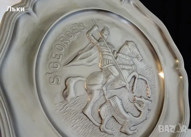 Калаена чиния Свети Георги,пано,икона,720 гр. , снимка 5 - Антикварни и старинни предмети - 48691823
