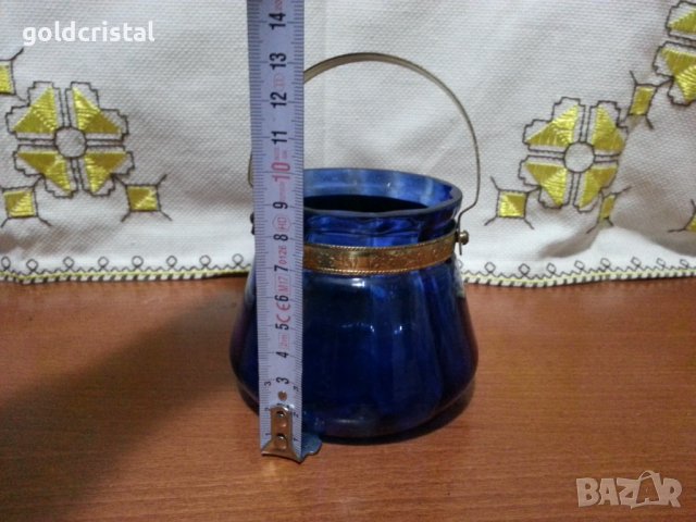 стара стъклена ледарка цветно кобалтово стъкло , снимка 4 - Антикварни и старинни предмети - 43343054