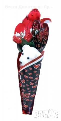 Романтичен букет с плюшено мече и роза, снимка 9 - Романтични подаръци - 53087706