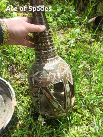 Голям Античен Стар Османски Турски Керамичен Свещник Печка  , снимка 5 - Антикварни и старинни предмети - 36309901