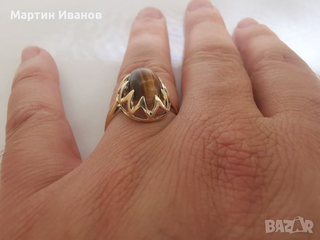 Златен пръстен и медальон с тигров ахат , снимка 9 - Пръстени - 37095140