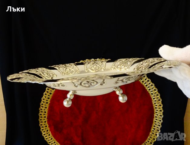 Посребрена бронзова фруктиера,уникални релефни орнаменти. , снимка 7 - Антикварни и старинни предмети - 35649249