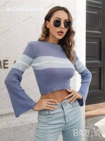Дамски скъсен пуловер на контрастни райета, 3цвята - 023, снимка 10 - Блузи с дълъг ръкав и пуловери - 39096108