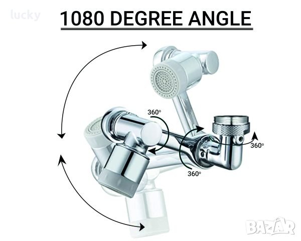 1080° Универсален въртящ се метален кран - Удължител с доен режим на водата, снимка 7 - Други стоки за дома - 43643762