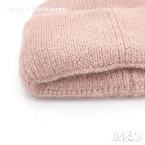 Плетена дамска шапка в розово с подгъв, ангора Код на продукта:DASH-001-3, снимка 2 - Шапки - 48110209