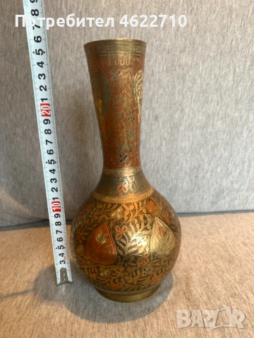 стара  гравирана месингова ваза, снимка 3 - Антикварни и старинни предмети - 53584285