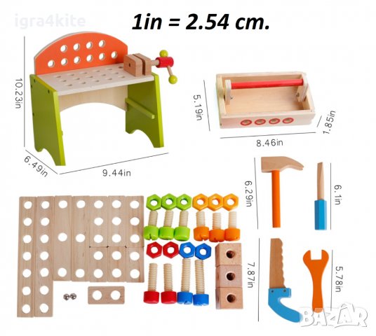 Дървена мултифункционалена работилница с инструменти конструктор за сглобяване, снимка 6 - Образователни игри - 38375482