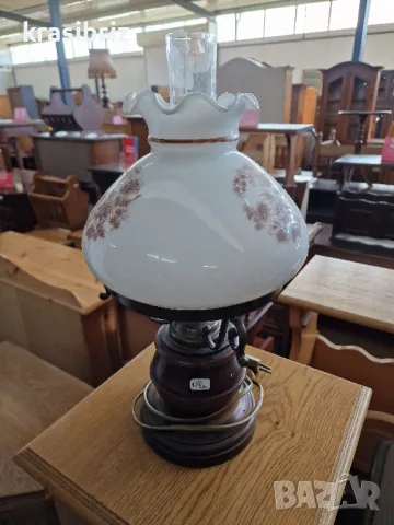 Лампа-Стъкло....Дърво /Орех /-внос от Германия!, снимка 2 - Настолни лампи - 49402896