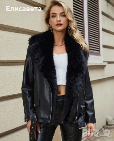 Дамско модерно зимно кожено яке, снимка 3 - Якета - 52561822