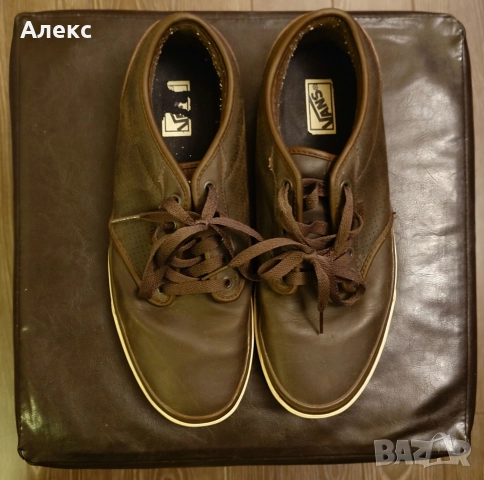 Мъжки кожени гуменки VANS, тъмно маслинено зелени с кафяв кант, №47