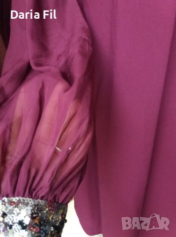 УНИКАЛНО КРАСИВА рокля в цвят марсала с пайети по ръкавите и около деколтето , снимка 3 - Рокли - 38969331