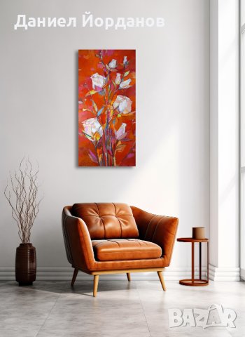 Картина маслени бои на платно "2 по 4 Рози", 50 х 100 см, снимка 2 - Картини - 40194045
