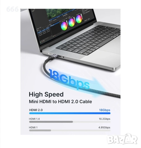 Кабел Mini HDMI мъжки към HDMI, 10 метра , снимка 6 - Друга електроника - 53249526