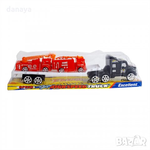 2143 Детски автовоз с две пожарни играчка за момче, 31см, снимка 4 - Коли, камиони, мотори, писти - 32903513