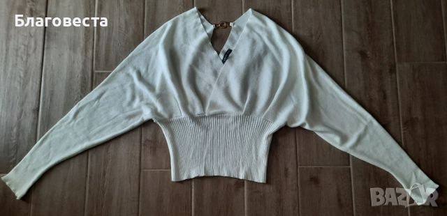 Пуловер плетиво в цвят: екрю 