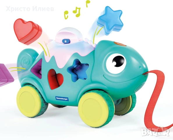 Музикална играчка за сортиране и за дърпане 2 в 1 Хамелеон с музика и светлина